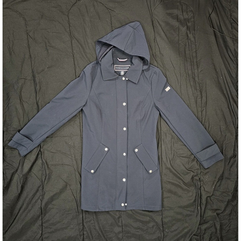 Tommy Hilfiger Women's Navy Blue Hooded Trench Coat Jacket S Small Removable... - Picture 2 of 11